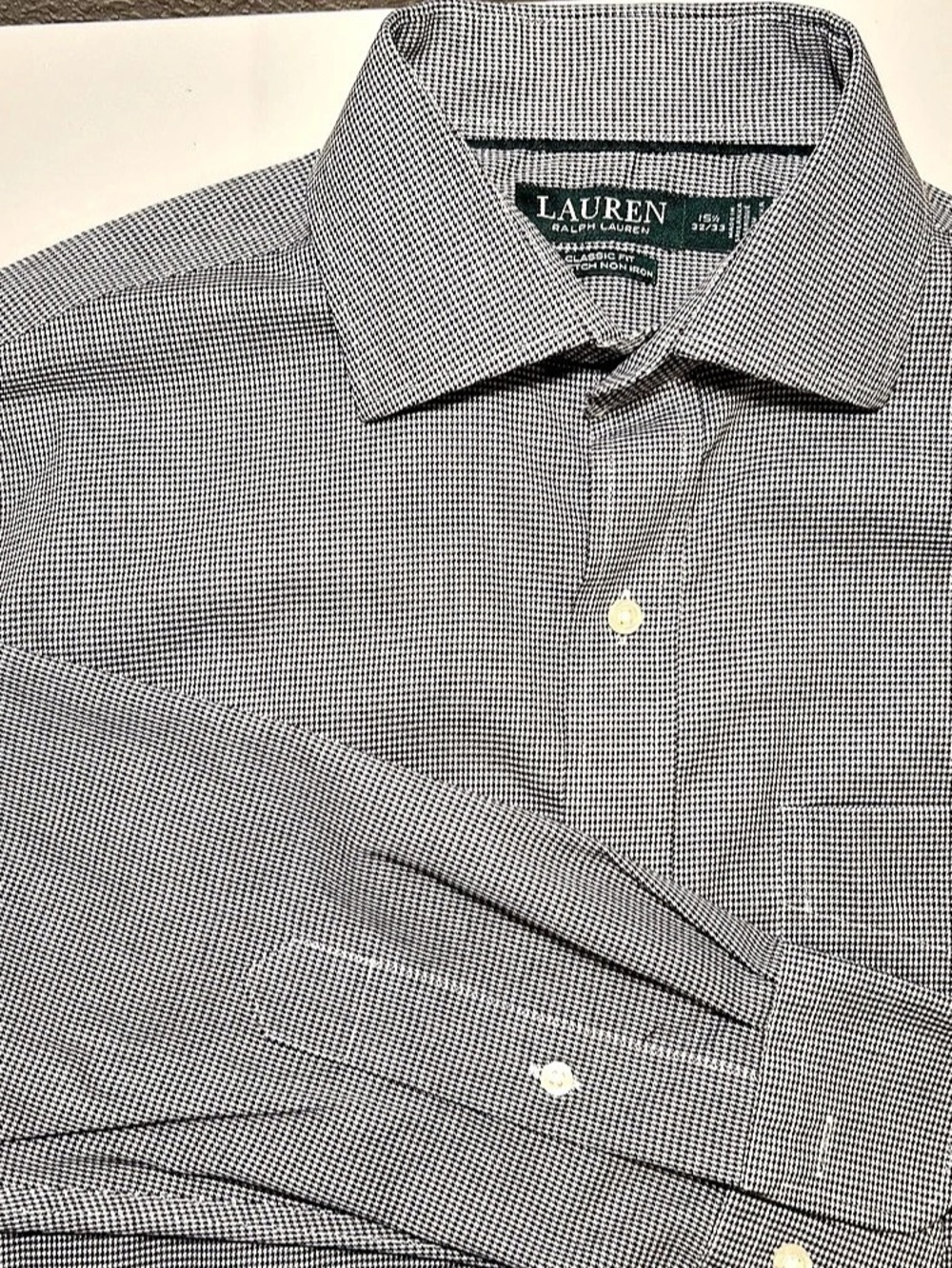 Lauren Ralph Lauren Classic Fit Stretch Non-Iron Houndstooth Button Down Black &